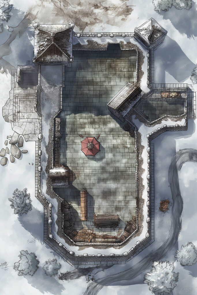 Red Umbrella in the Snowy Castle