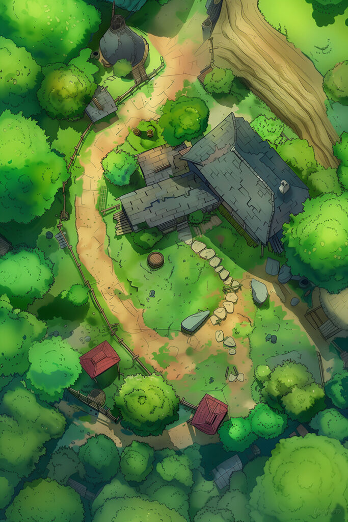 The Forest Village with Winding Paths