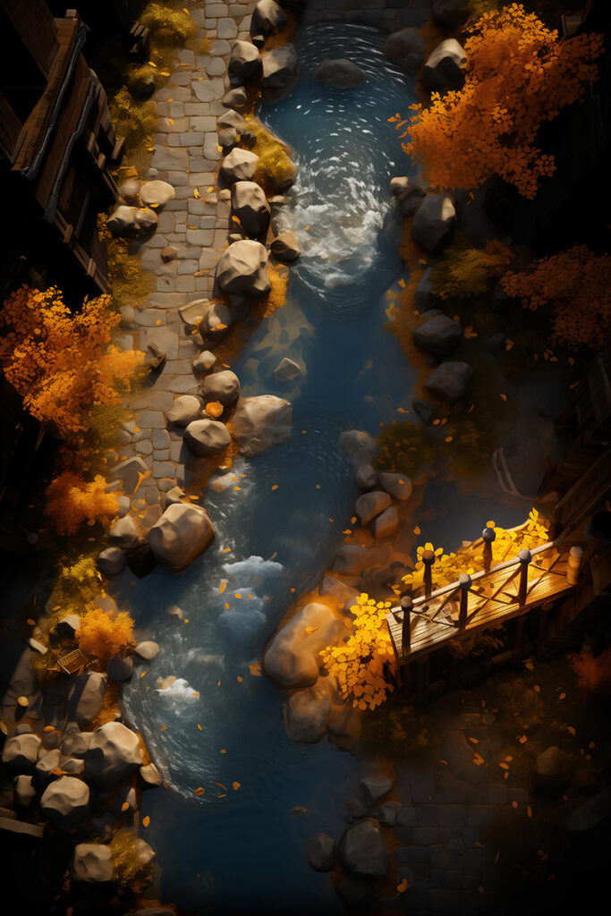 Autumn Crossing at Sunlit River